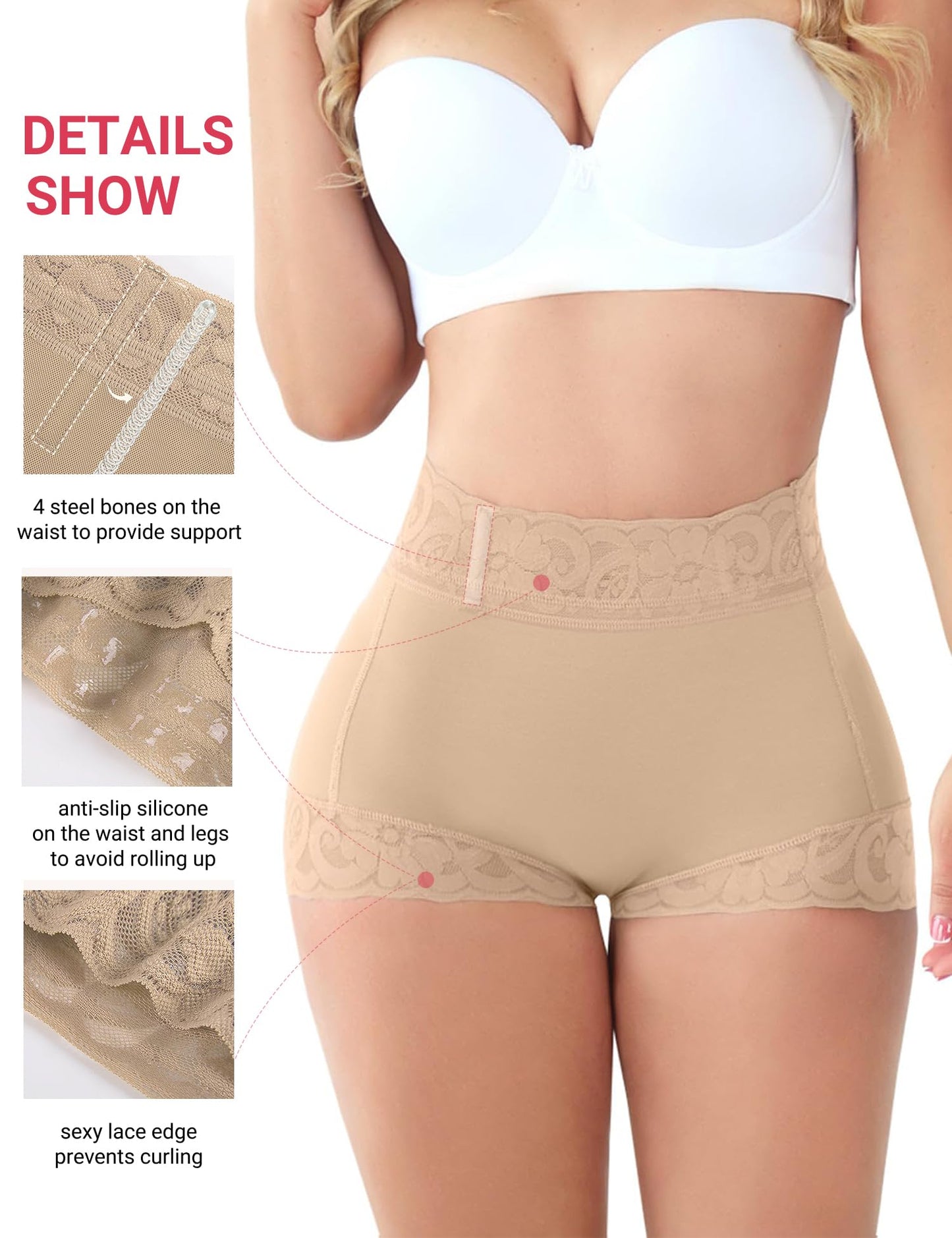 Butt Lifting Panties, Tummy Control Shapewear for Women Compression Underwear Short Lace Butt Lifter Shapewear