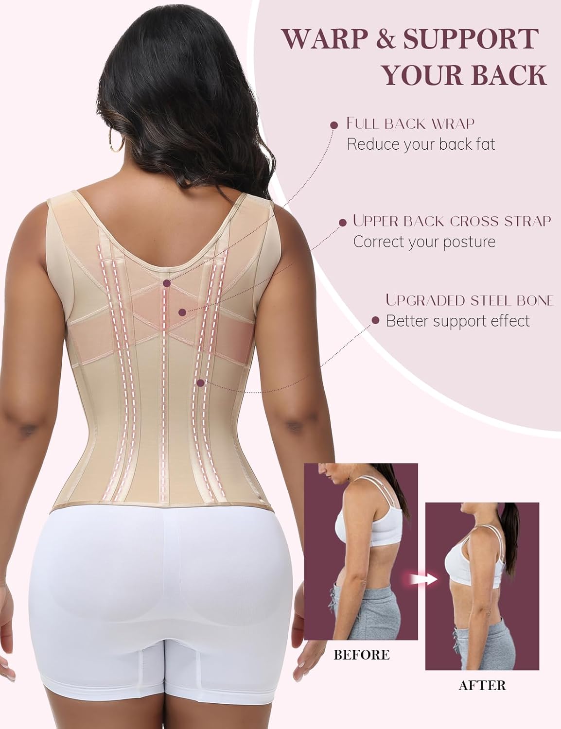 SHAPSHE Waist Trainer for Women Tummy Control Corset Sport Workout Body Shaper Compression Vest for Postpartum Gym with strap