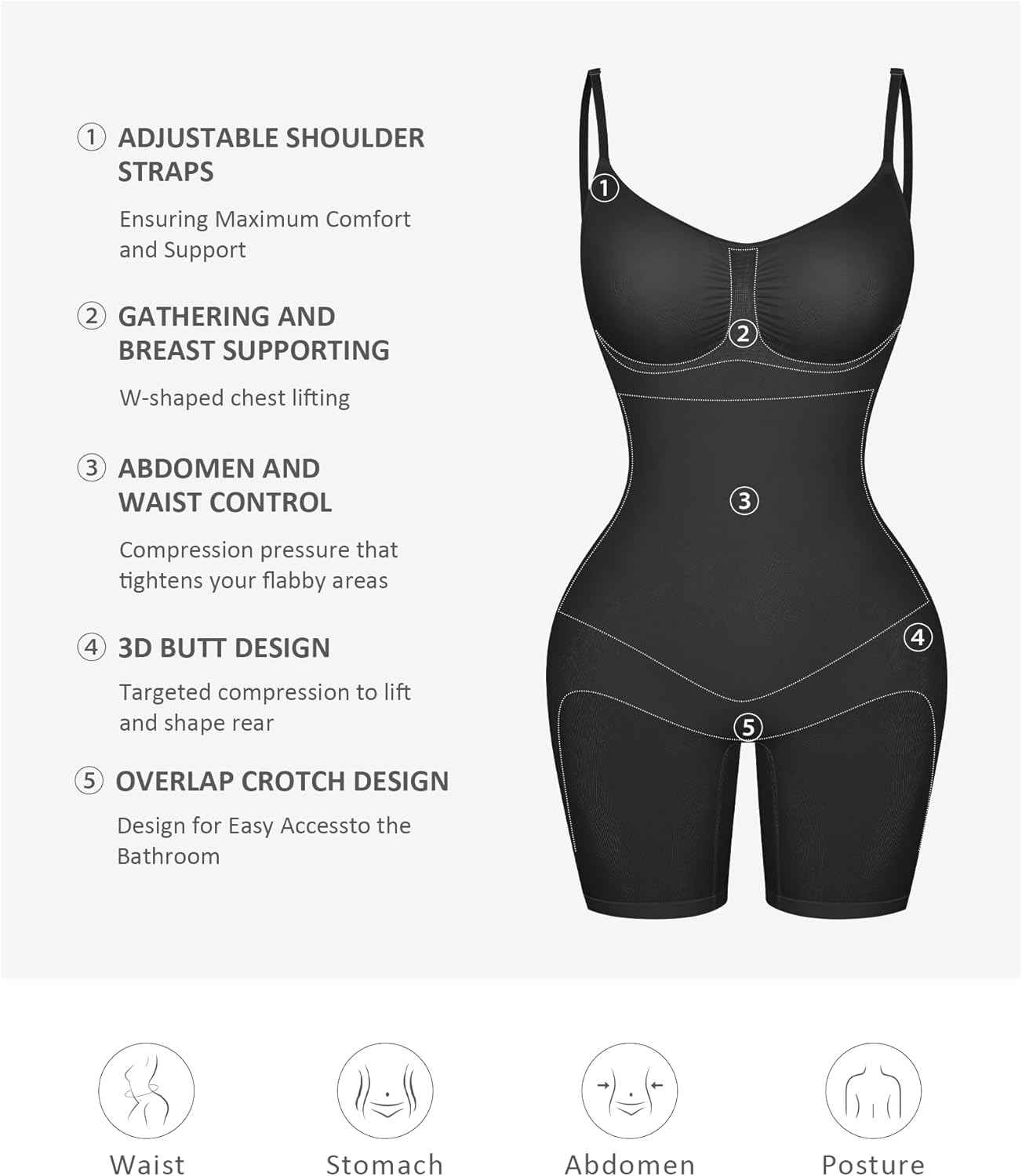 FeelinGirl Shapewear Bodysuit Tummy Control Seamless Sculpting Hip Enhancer Body Shaper for Women