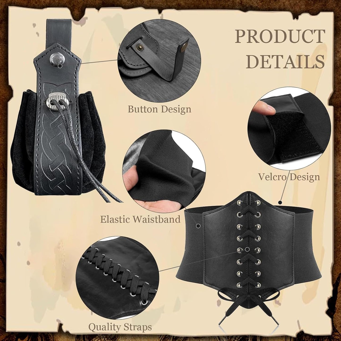 SUMGOGO 5PCS Corset Renaissance Belt Medieval Renaissance Belt Pouch Cork Potion Bottle Festival Halloween Costume Accessory