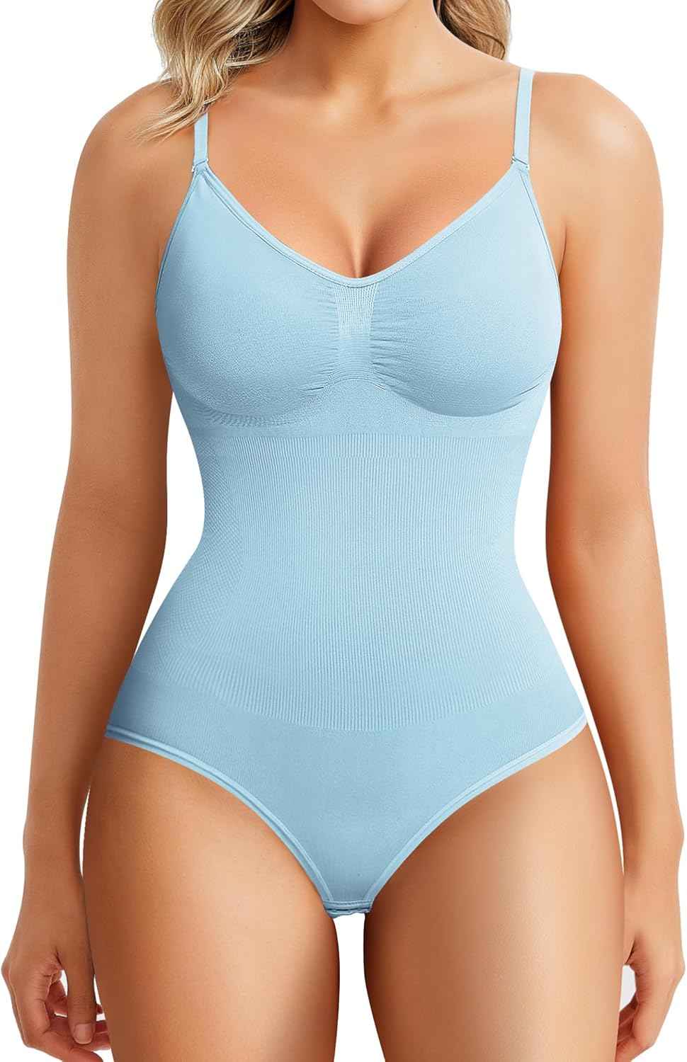 BRABIC Womens' Seamless Sleeveless V-Neck Bodysuit Shapewear Tummy Control