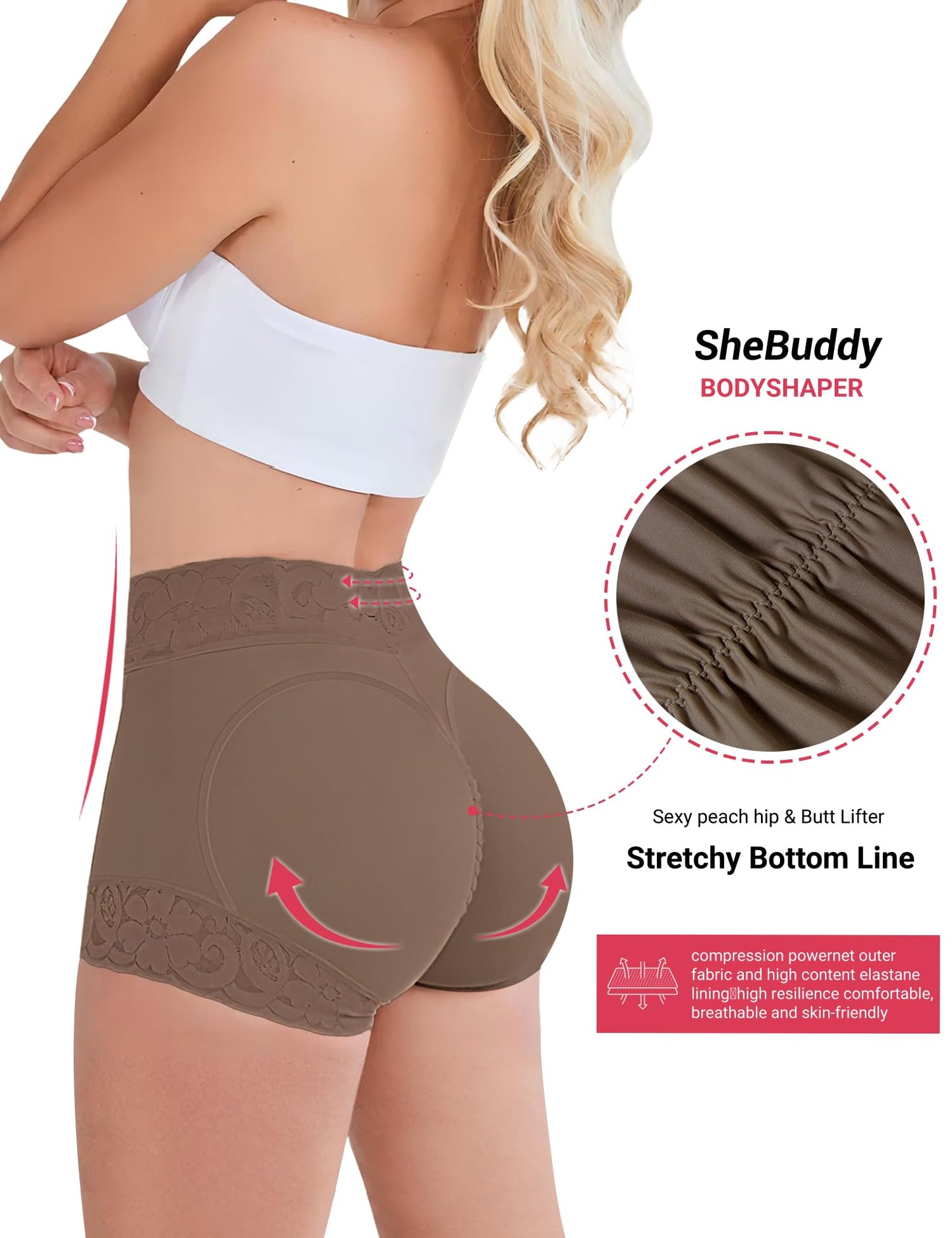 Butt Lifting Panties, Tummy Control Shapewear for Women Compression Underwear Short Lace Butt Lifter Shapewear