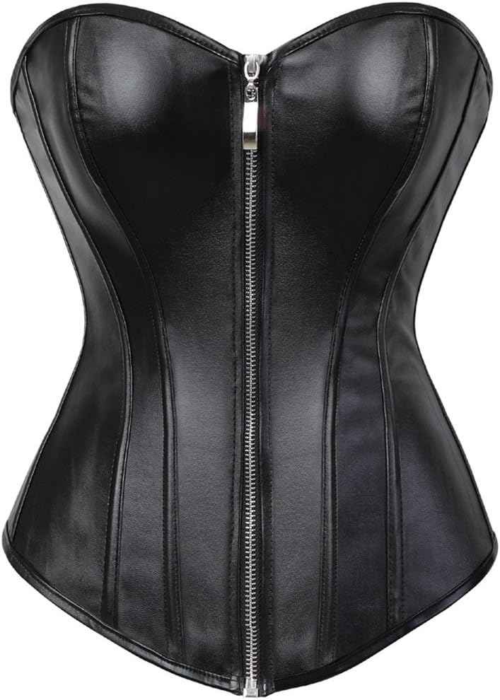 Kranchungel Corsets for Women Plus Size Faux Leather Steampunk Corset Top Zipper Bustier