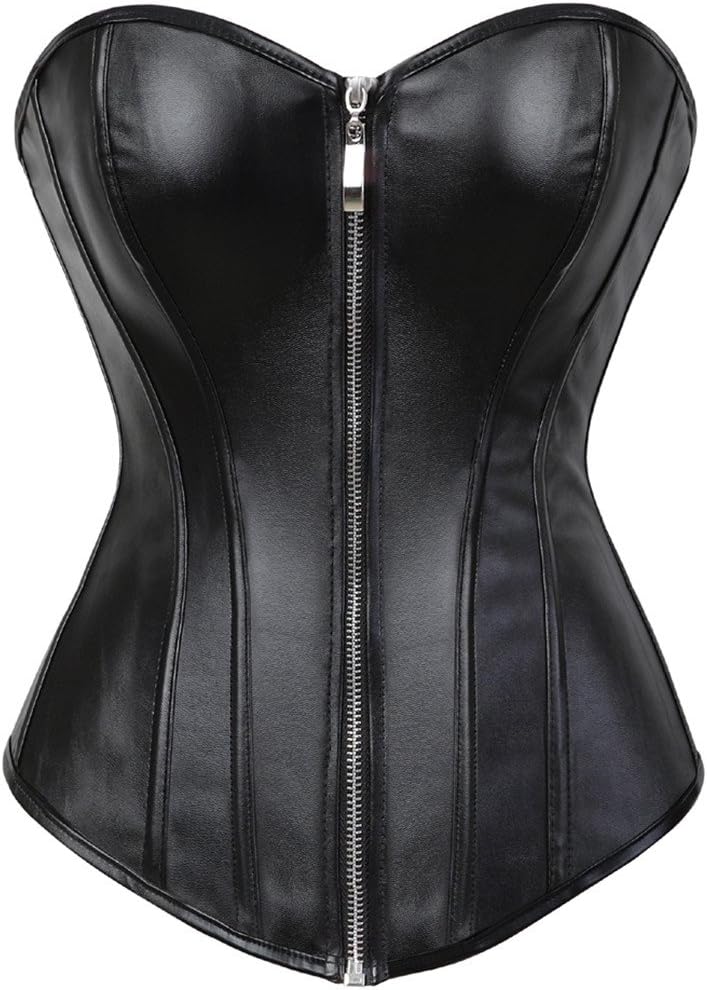 Kranchungel Corsets for Women Plus Size Faux Leather Steampunk Corset Top Zipper Bustier
