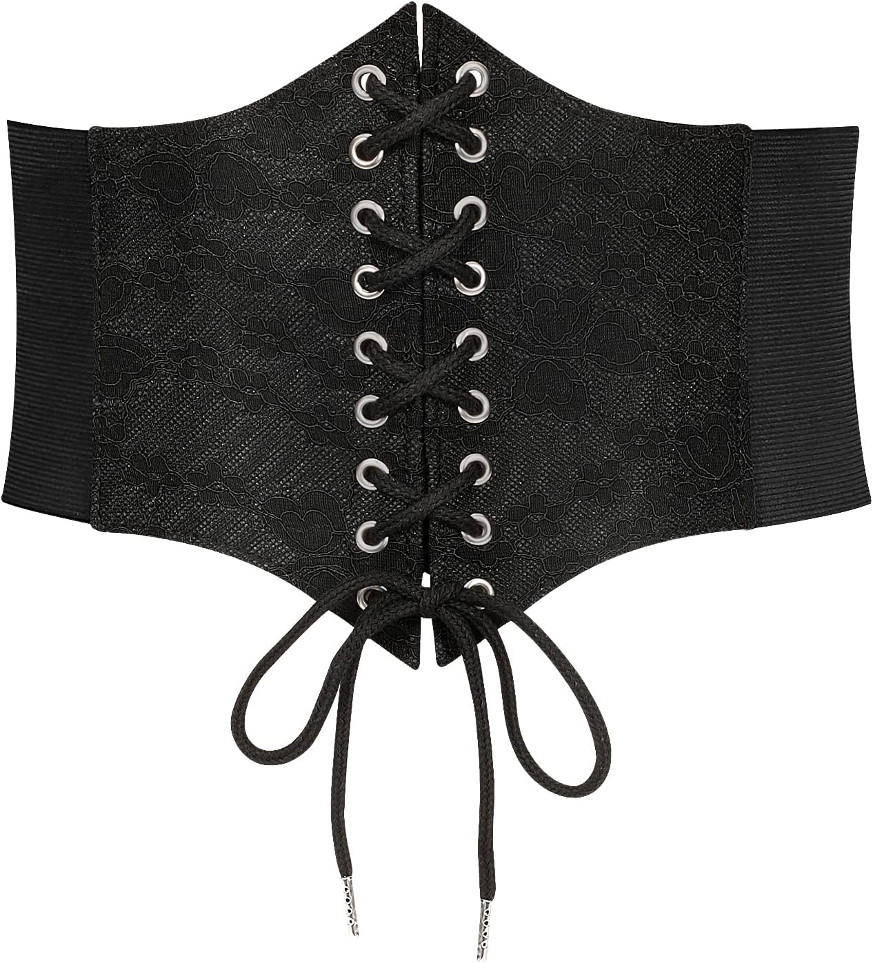 LEACOOLKEY Women Black Tied Waspie Belt, Lace-up Cinch Belt, Corset Elastic Waist Belt