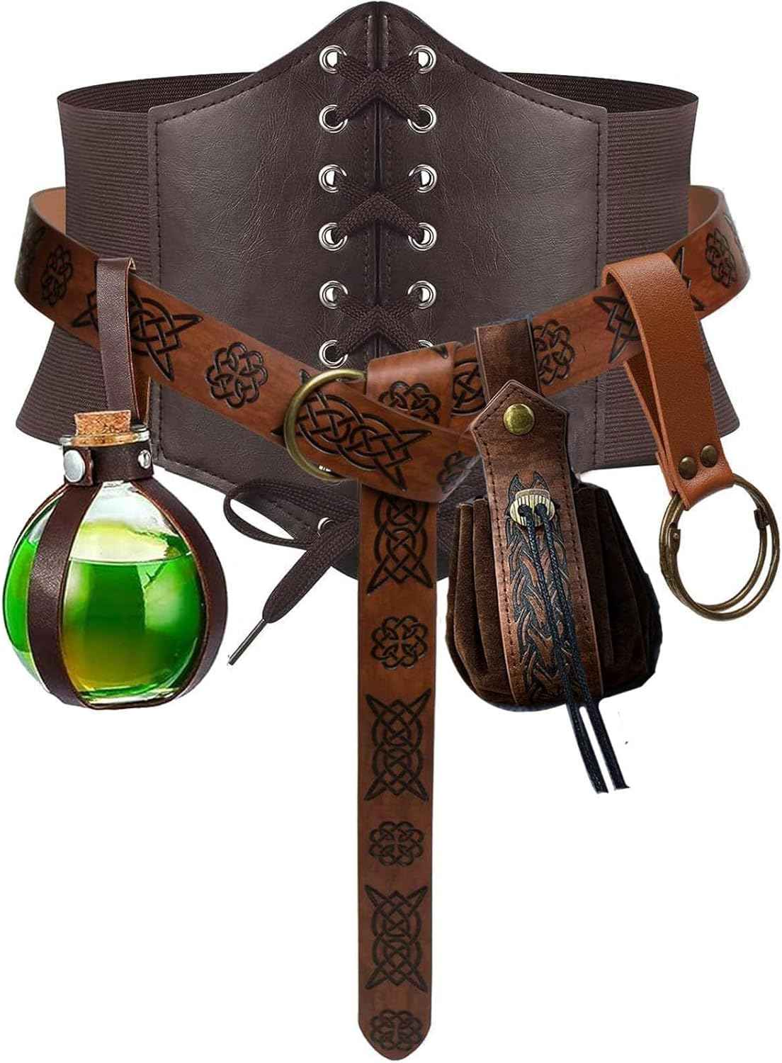 5PCS Renaissance Costume Sets Corset Waistband Belt Pouch Coin Purse Potion Bottle Vials Skirt Hike Medieval Cosplay