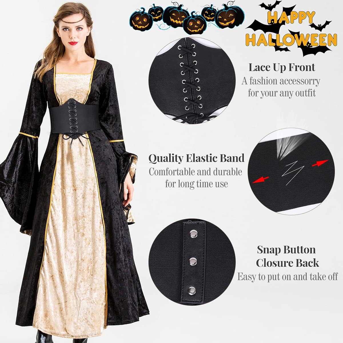 WHIPPY Women's Lace-up Corset Elastic Waist Belt, Tied Waspie Wide Belt for Women Halloween Costume
