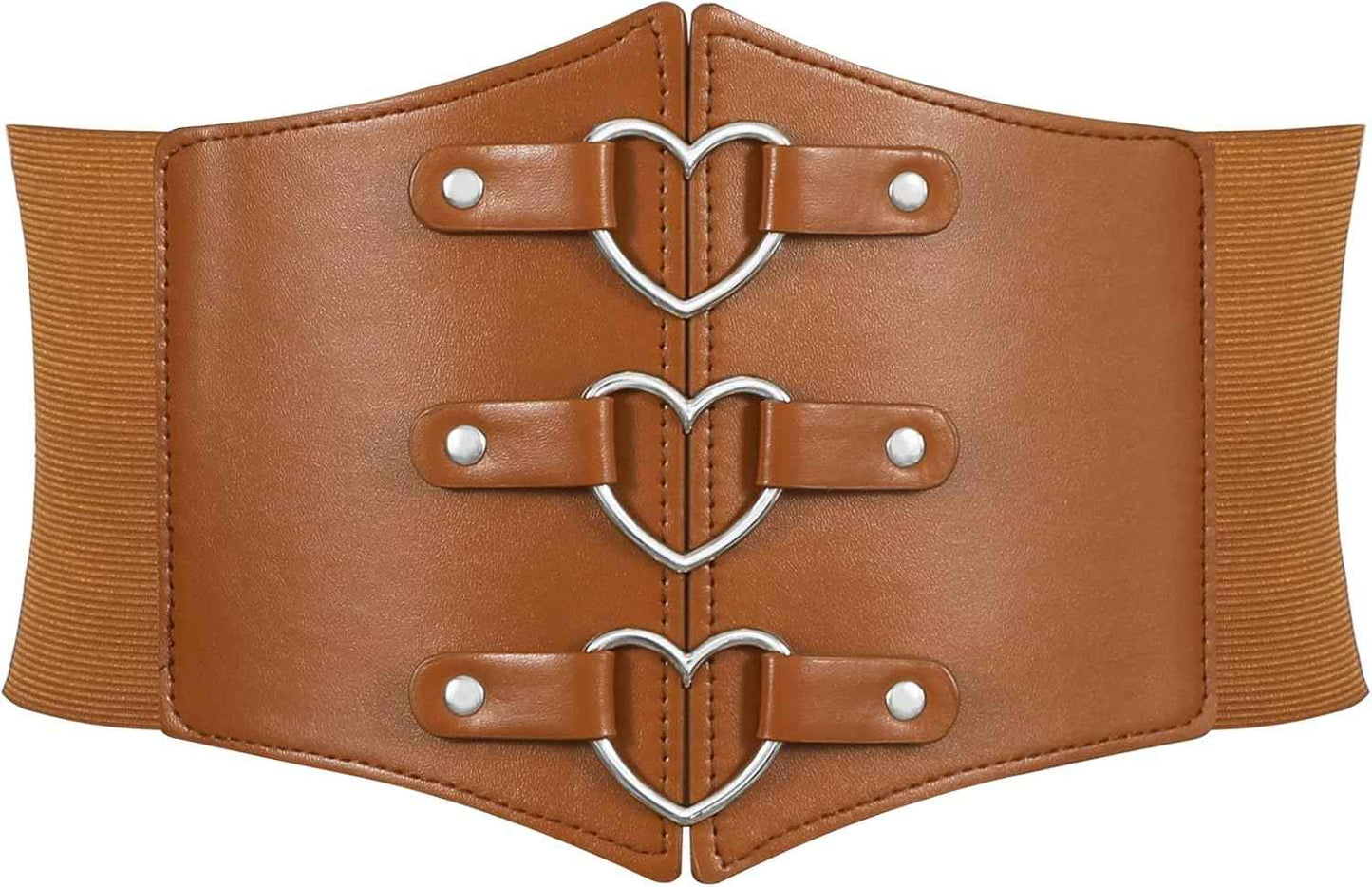Women Corset Belt Metal O-Ring Heart-Ring Wide Elastic Waspie Waist Belt for Daily Cosplay Halloween Costumes