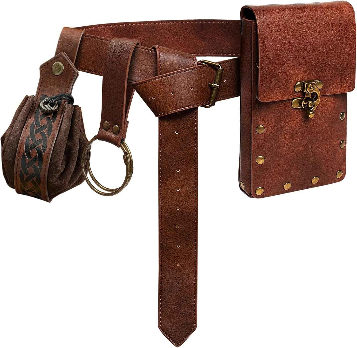 Belt Pouch Waist Bag Fanny Pack Steampunk Phone Holder Medieval Bag Leather Belt Renaissance Cosplay Costume Accessories (Tri-Black)