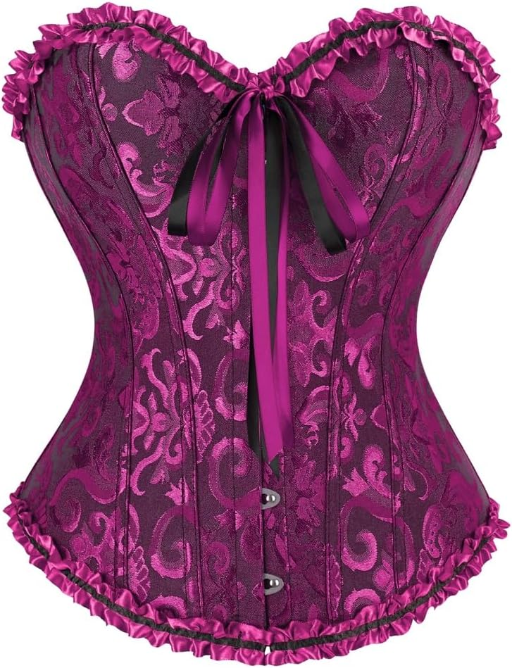 frawirshau Women's Lace Up Boned Overbust Corset Bustier Lingerie Bodyshaper Top
