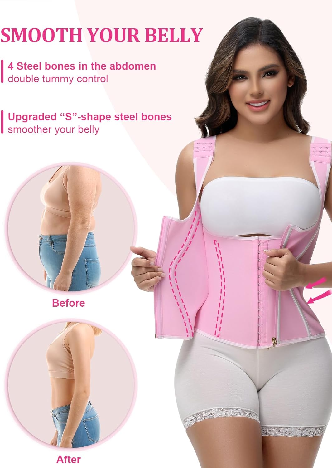 SHAPSHE Waist Trainer for Women Tummy Control Corset Sport Workout Body Shaper Compression Vest for Postpartum Gym with strap