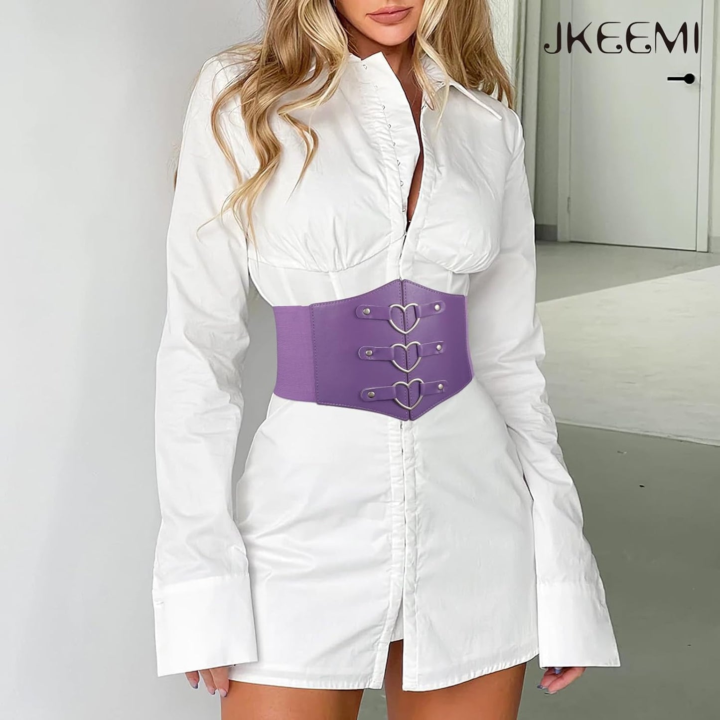 Women Corset Belt Metal O-Ring Heart-Ring Wide Elastic Waspie Waist Belt for Daily Cosplay Halloween Costumes