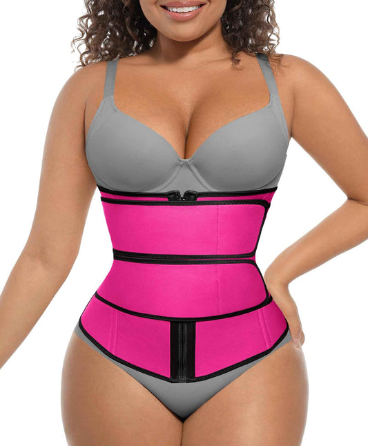 FeelinGirl Waist Trainer for Women Belly Fat Long Torso Sauna Workout 2 Belt With Zipper 7 Steel Bones Corset