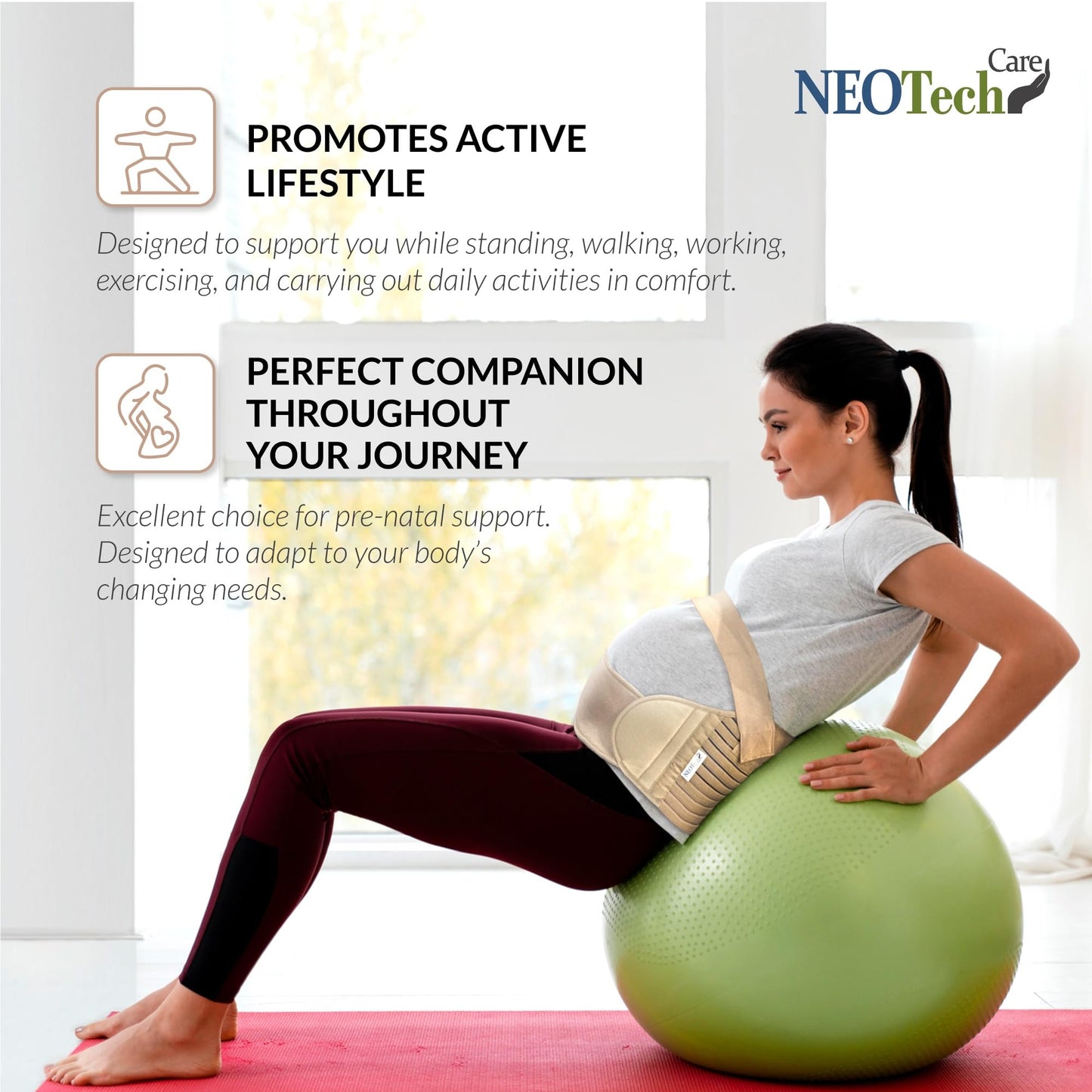 NeoTech Care Pregnancy Support Maternity Belt, Waist/Back/Abdomen Band, Belly Brace (Size M, Black Color)