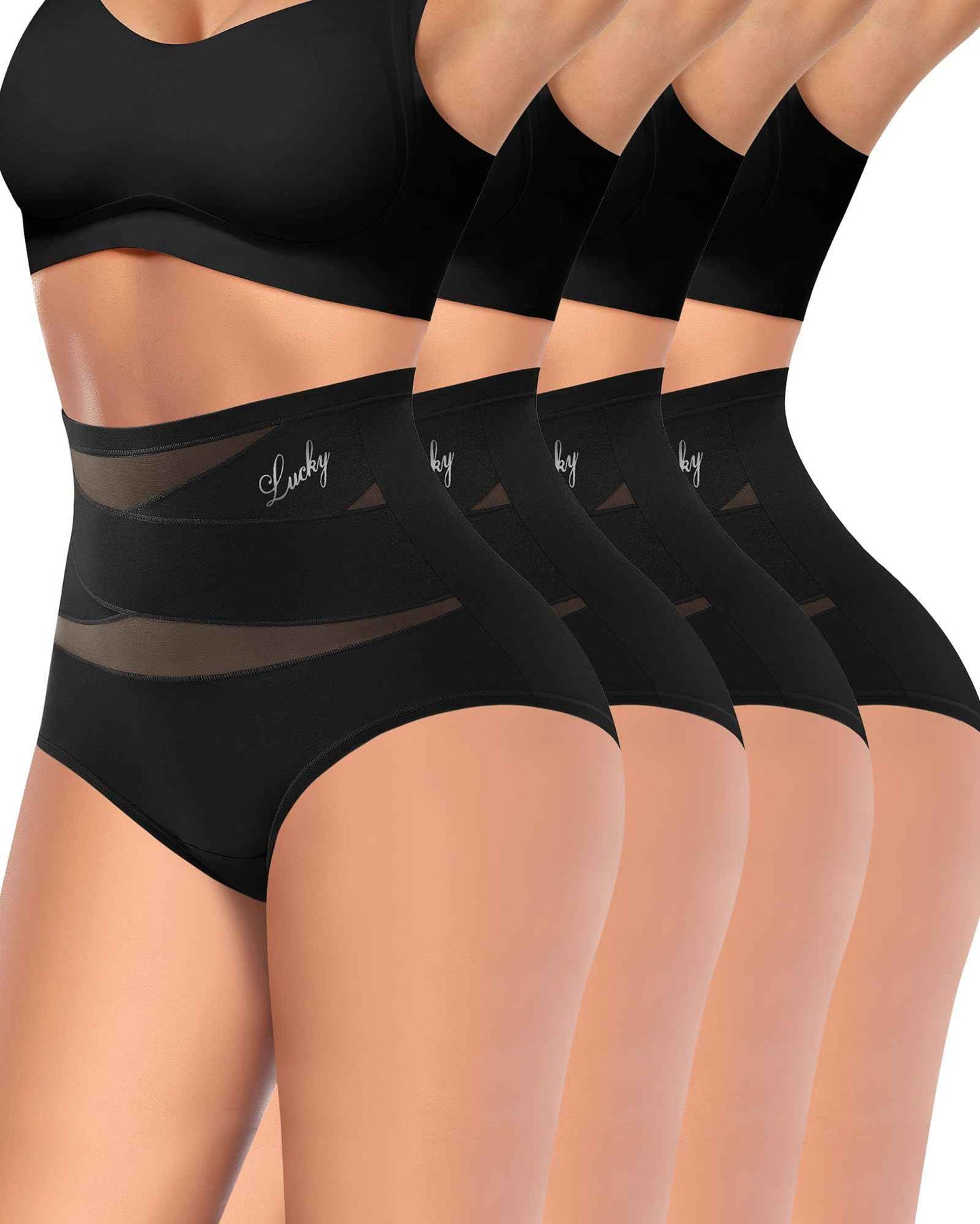 Women's High Waisted Underwear Postpartum Stretch Full Coverage Breathable Briefs 4 Packs Panties