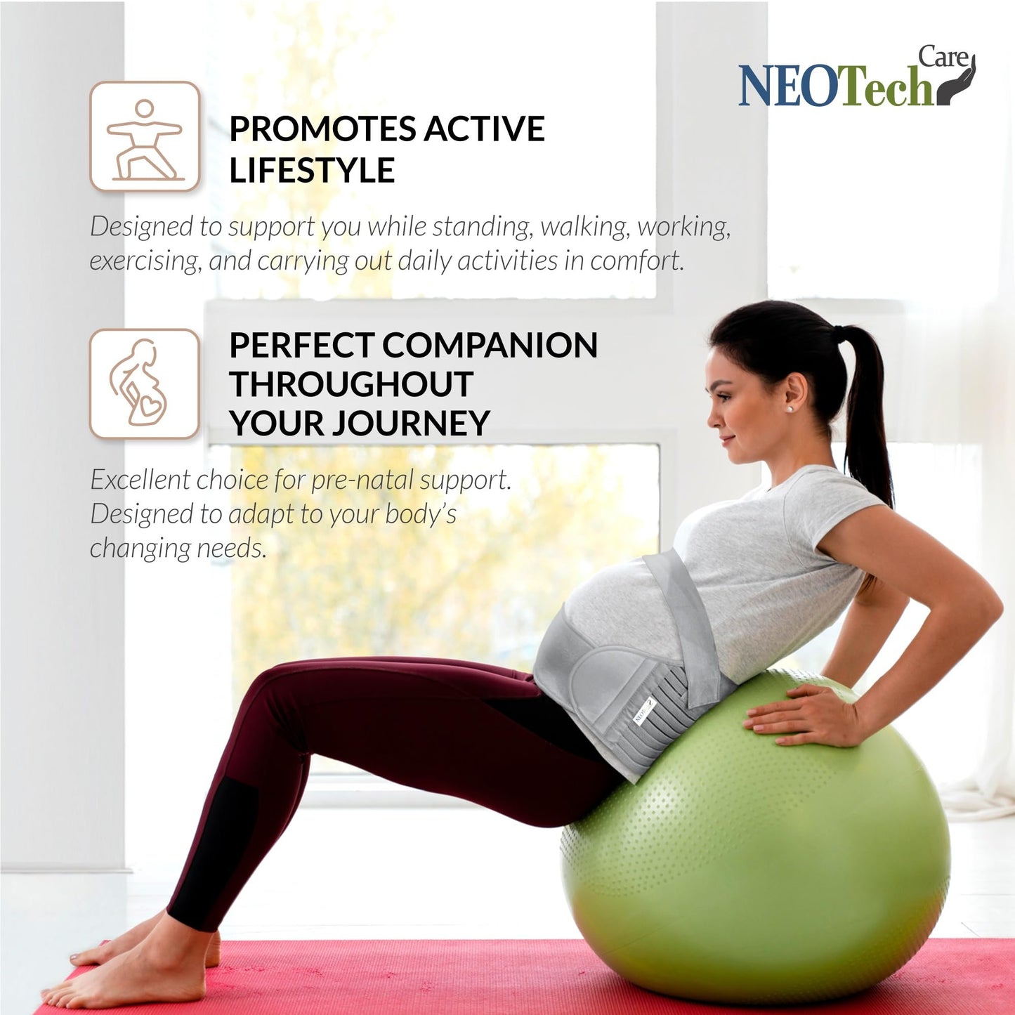 NeoTech Care Pregnancy Support Maternity Belt, Waist/Back/Abdomen Band, Belly Brace (Size M, Black Color)