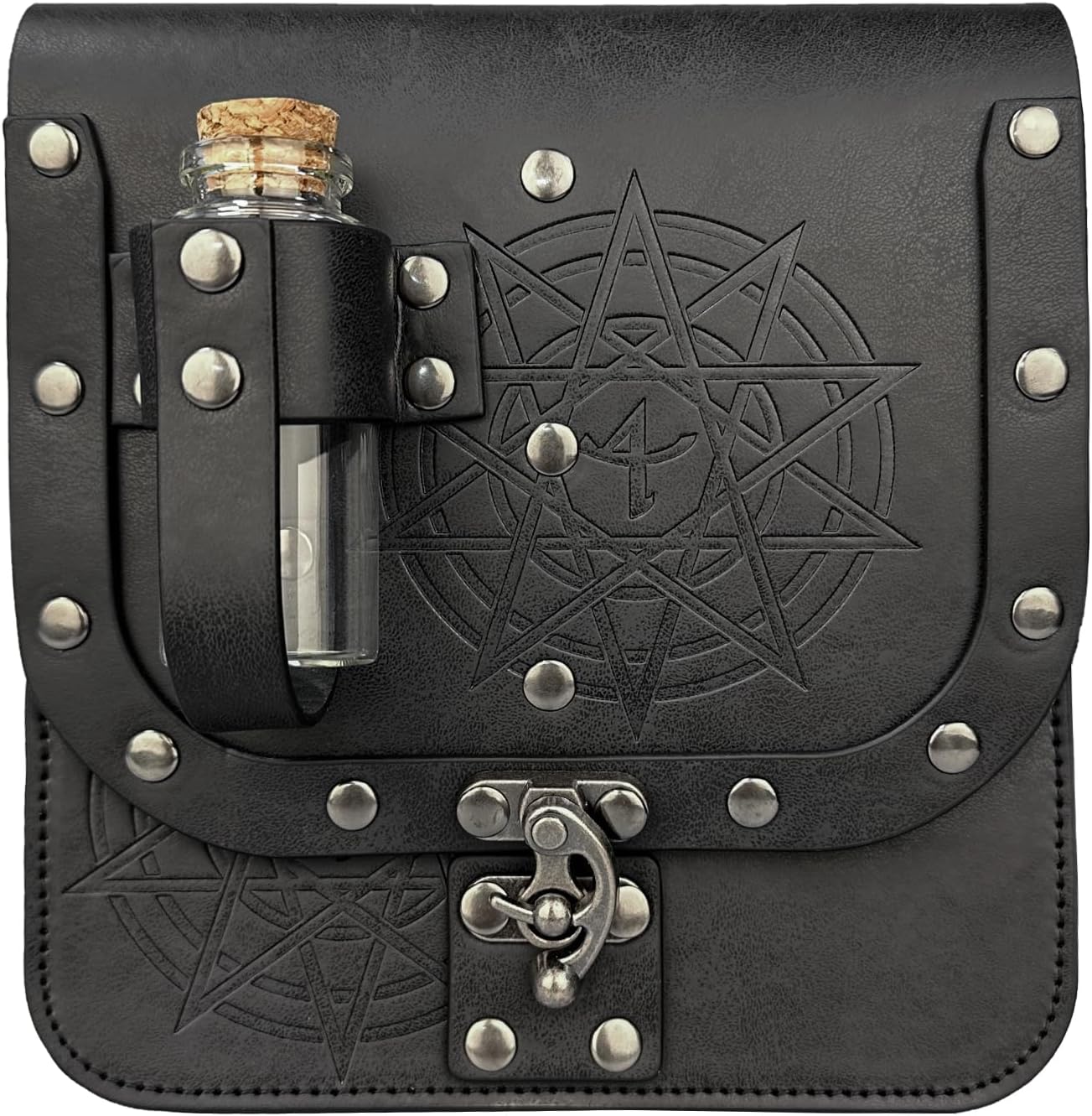 HiiFeuer Medieval Alchemy Faux Leather Belt Bag with 4 Cork Potion Vials, Fantasy Wizard Waist Pouch Side Pack for Ren Faire (Light Brown A)