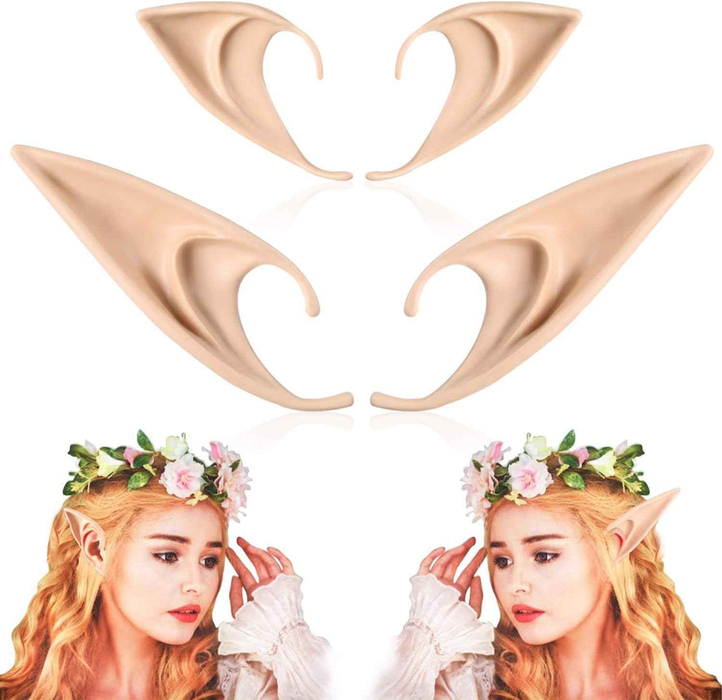 FRESHME Fairy Pixie Elf Ears - Cosplay Soft Pointed Ears Elven Masquerade Vampire Fairy Ears Makeup Costume Accessories
