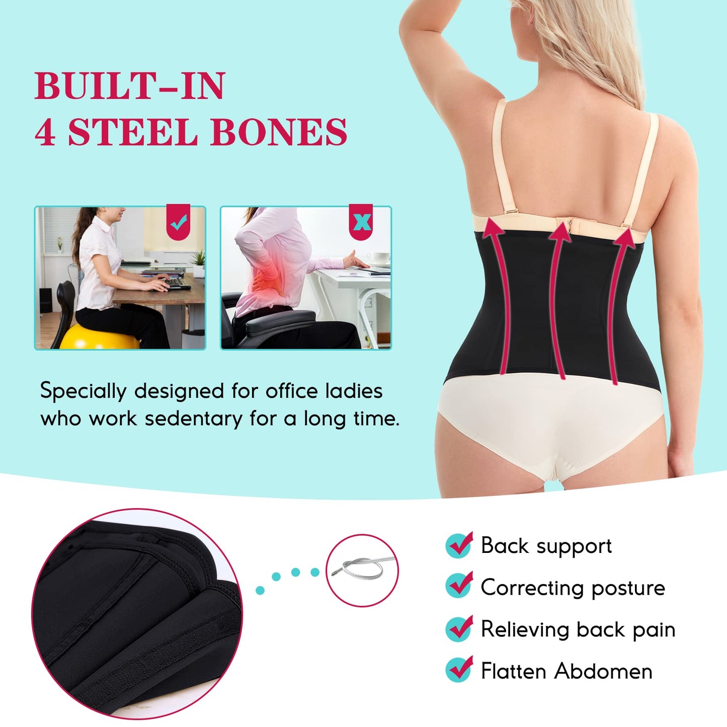LODAY Waist Trainer Corset for Women Tummy Control Sport Workout Body Shaper Black