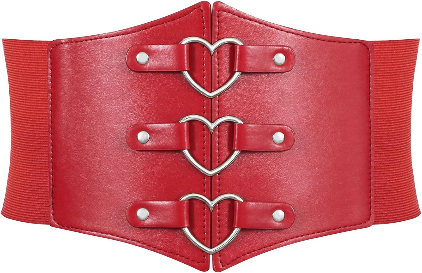 Women Corset Belt Metal O-Ring Heart-Ring Wide Elastic Waspie Waist Belt for Daily Cosplay Halloween Costumes