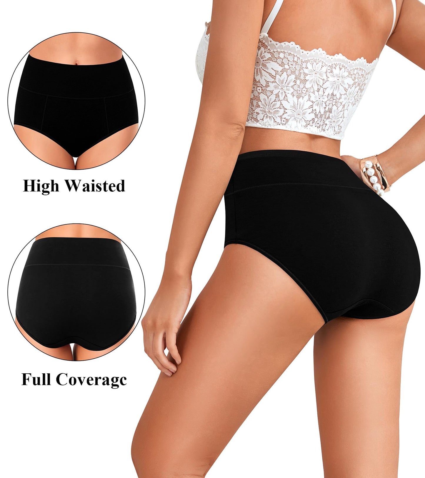 ASIMOON Tummy Control High Waisted Underwear for Women Cotton Plus Size Full Coverage Panties Ladies Briefs