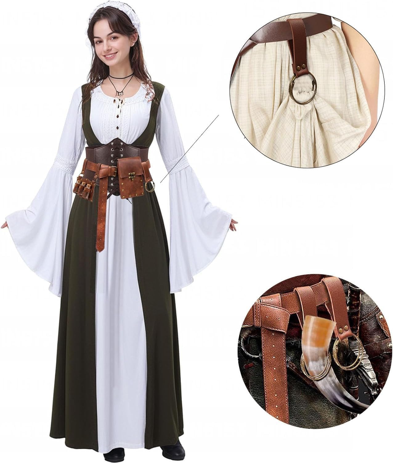 SUMGOGO 5PCS Corset Renaissance Belt Medieval Renaissance Belt Pouch Cork Potion Bottle Festival Halloween Costume Accessory