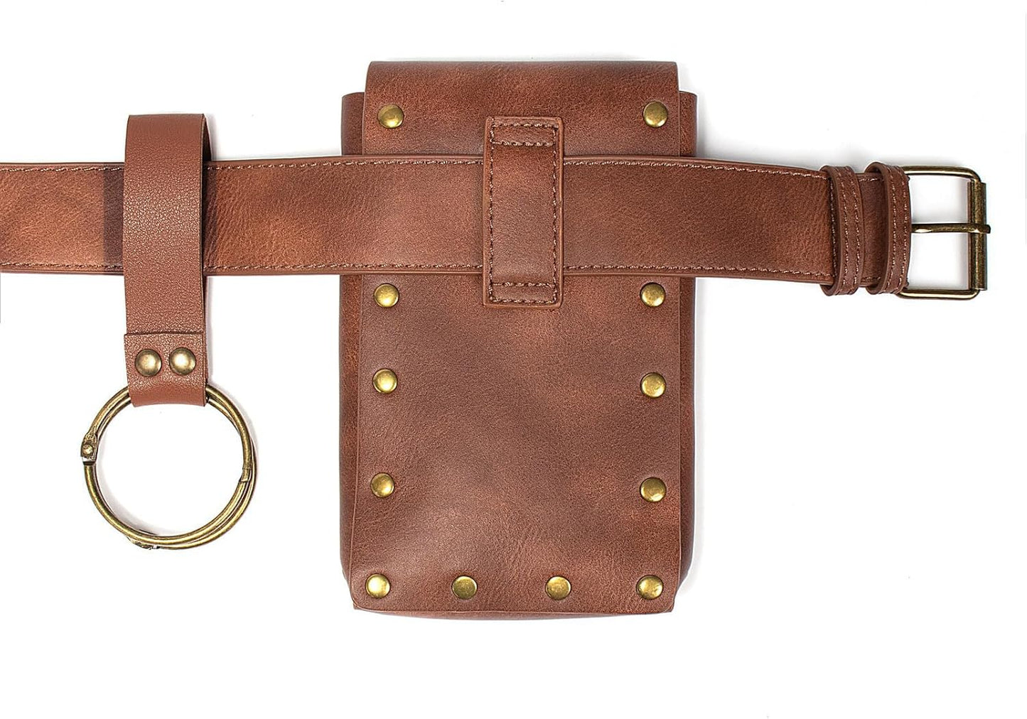 Belt Pouch Waist Bag Fanny Pack Steampunk Phone Holder Medieval Bag Leather Belt Renaissance Cosplay Costume Accessories (Tri-Black)