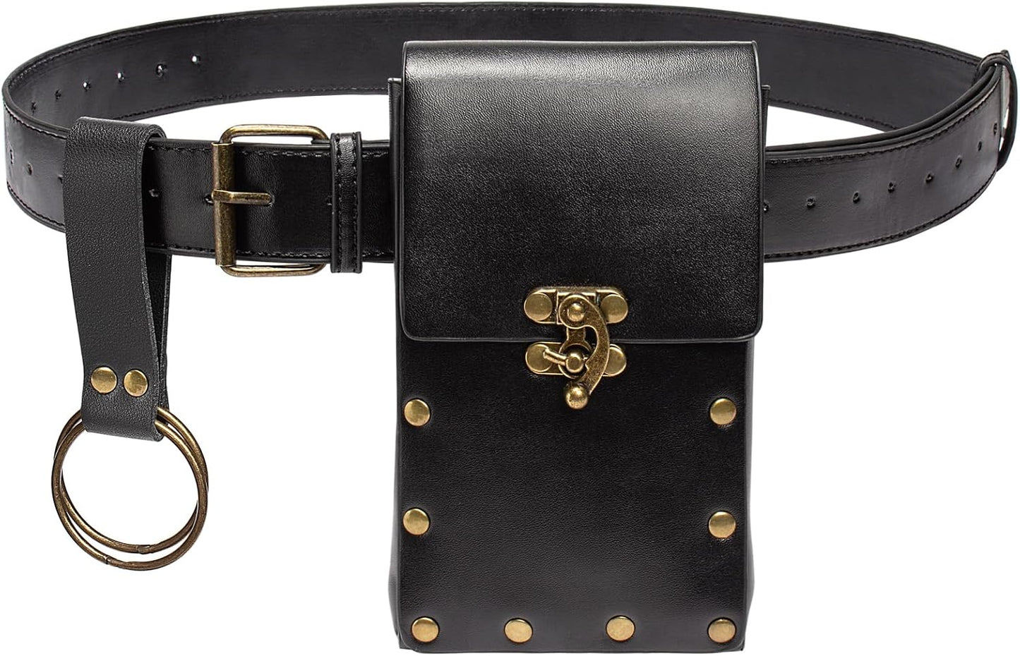 Belt Pouch Waist Bag Fanny Pack Steampunk Phone Holder Medieval Bag Leather Belt Renaissance Cosplay Costume Accessories (Tri-Black)