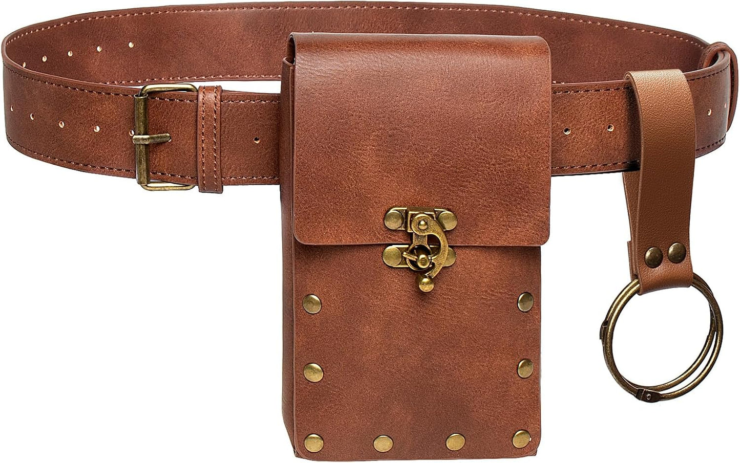Belt Pouch Waist Bag Fanny Pack Steampunk Phone Holder Medieval Bag Leather Belt Renaissance Cosplay Costume Accessories (Tri-Black)