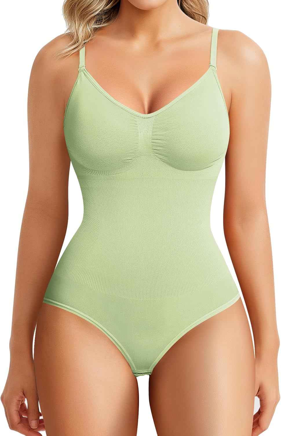 BRABIC Womens' Seamless Sleeveless V-Neck Bodysuit Shapewear Tummy Control