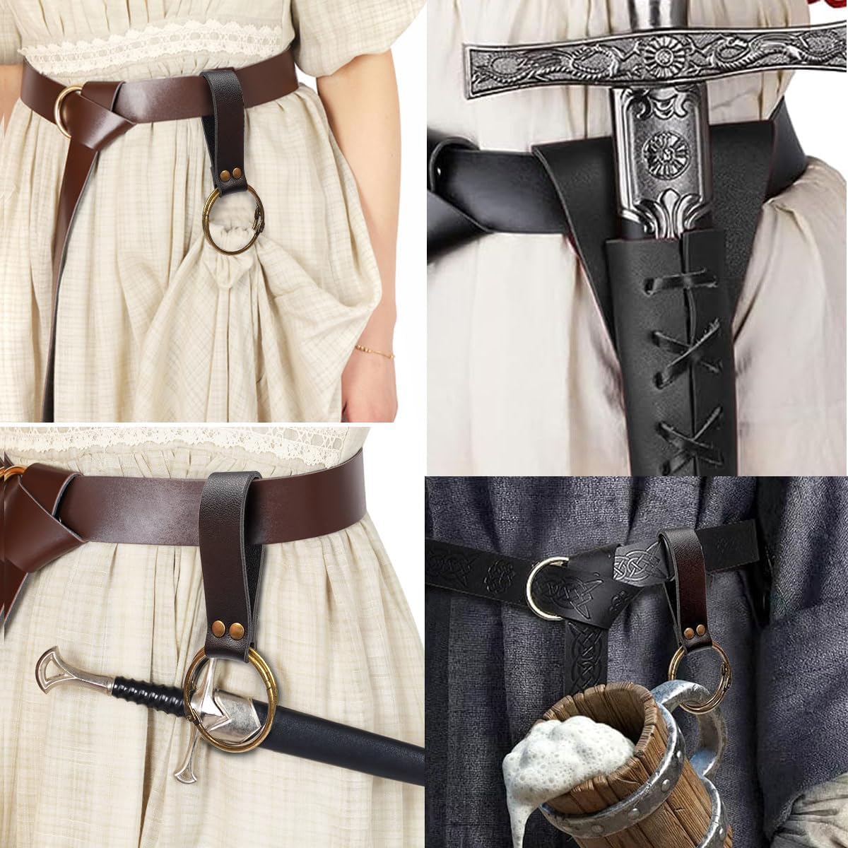 Belt Pouch Waist Bag Fanny Pack Steampunk Phone Holder Medieval Bag Leather Belt Renaissance Cosplay Costume Accessories (Tri-Black)