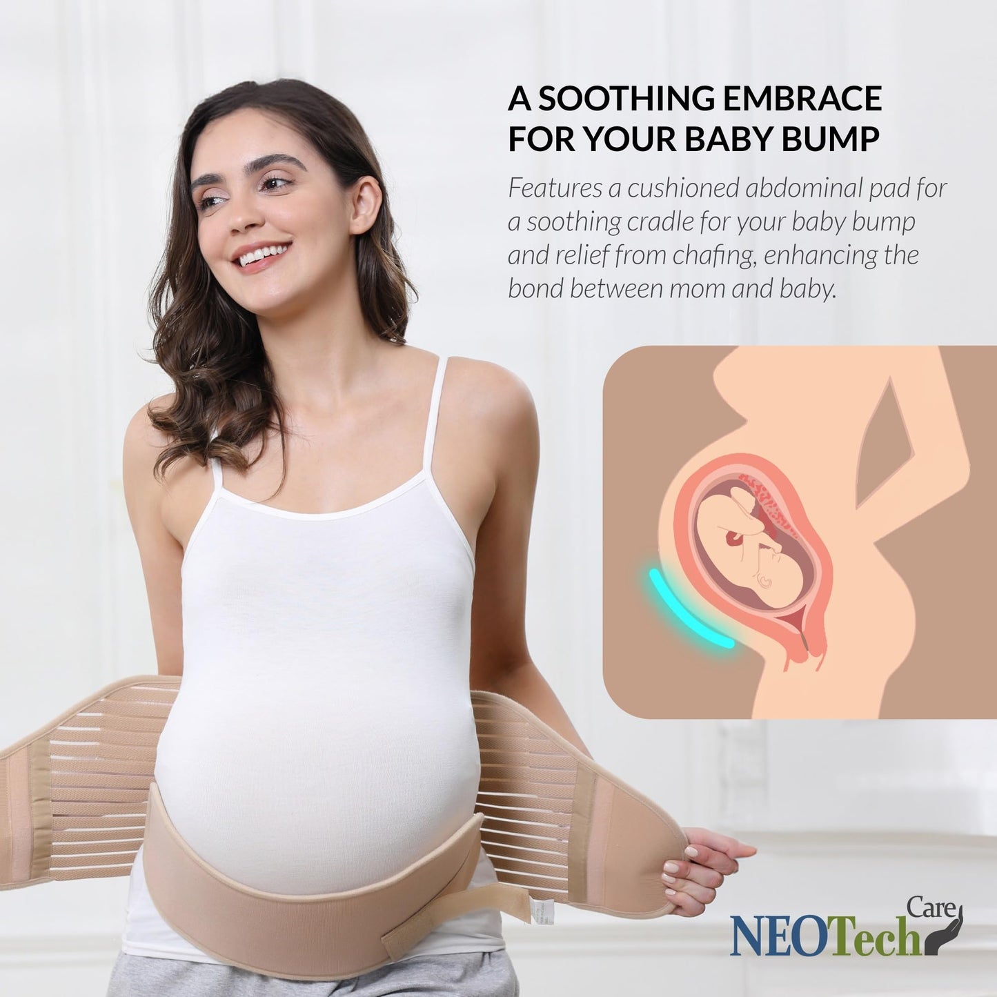 NeoTech Care Pregnancy Support Maternity Belt, Waist/Back/Abdomen Band, Belly Brace (Size M, Black Color)