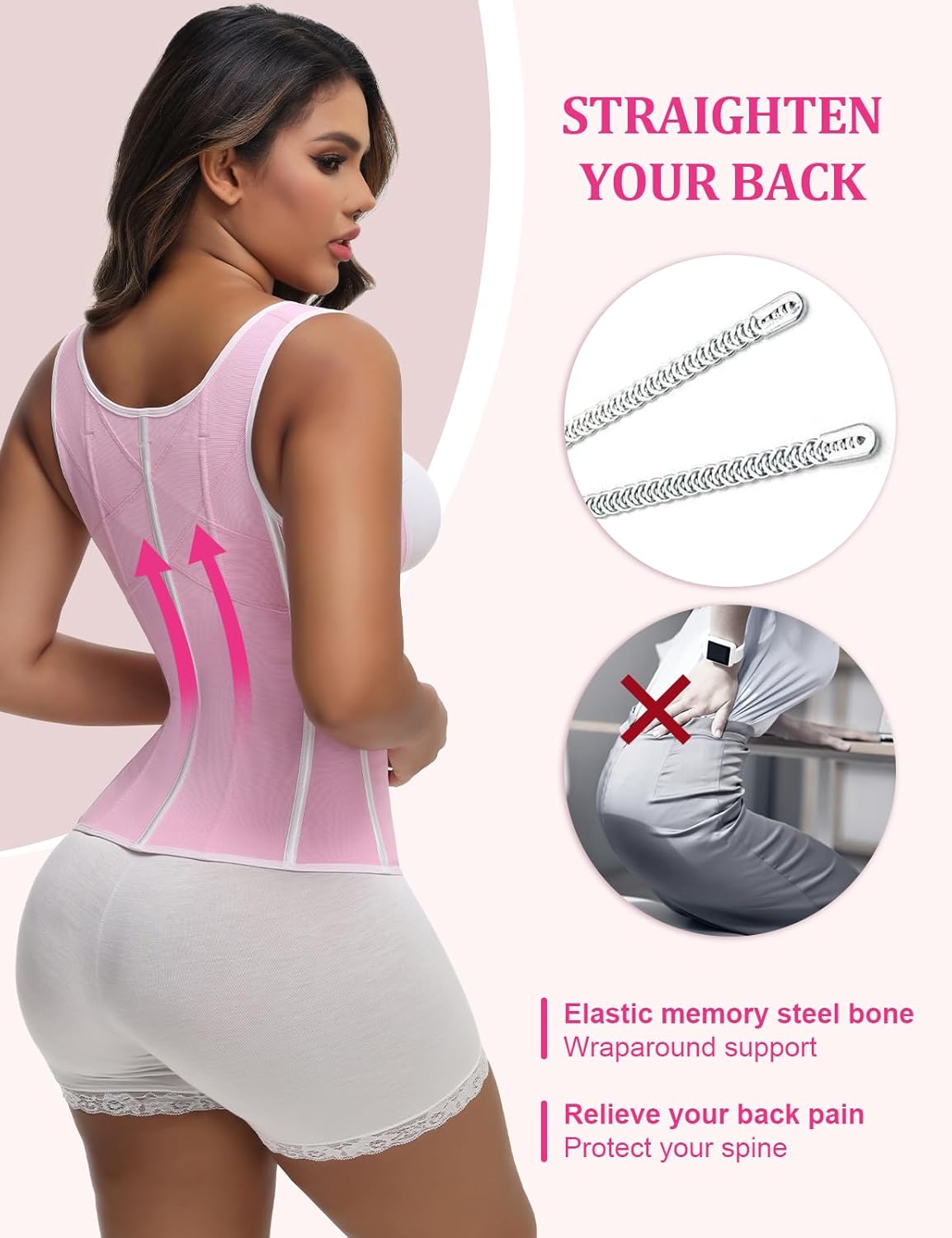 SHAPSHE Waist Trainer for Women Tummy Control Corset Sport Workout Body Shaper Compression Vest for Postpartum Gym with strap