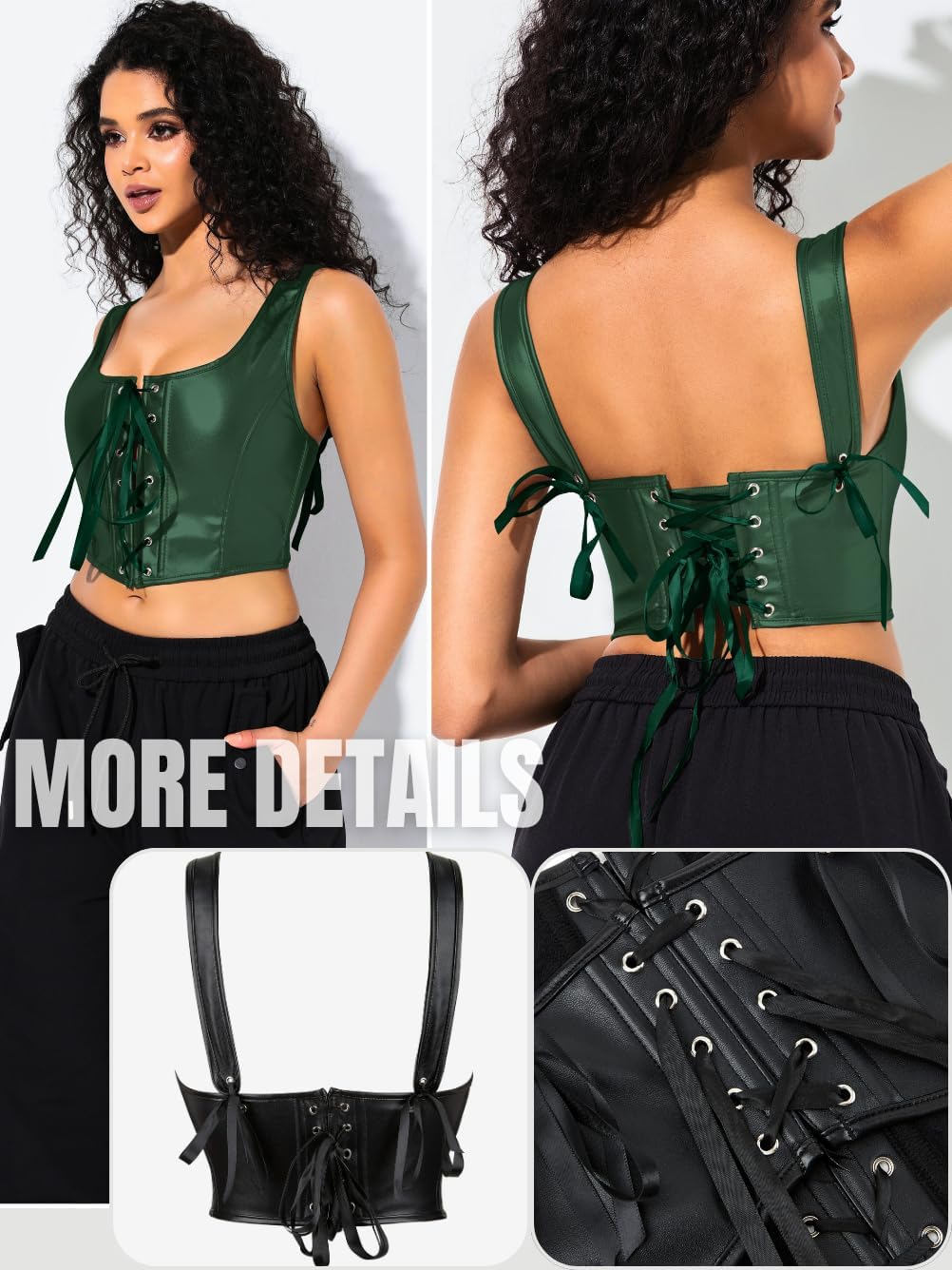 Renaissance Corsets Leather, Lace Up Overbust, S-6XL Sexy Tops