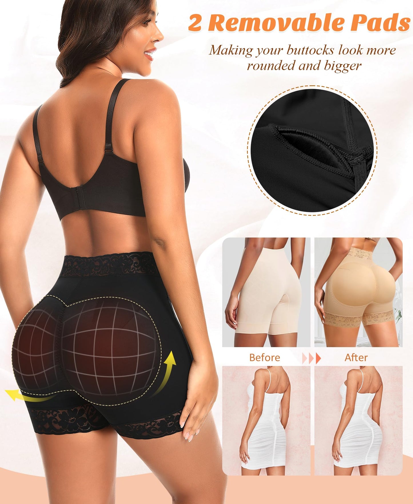 DERCA Padded Underwear for Women Butt Lifting Shapewear Booty Pads Hip Enhancer Lace Boyshorts