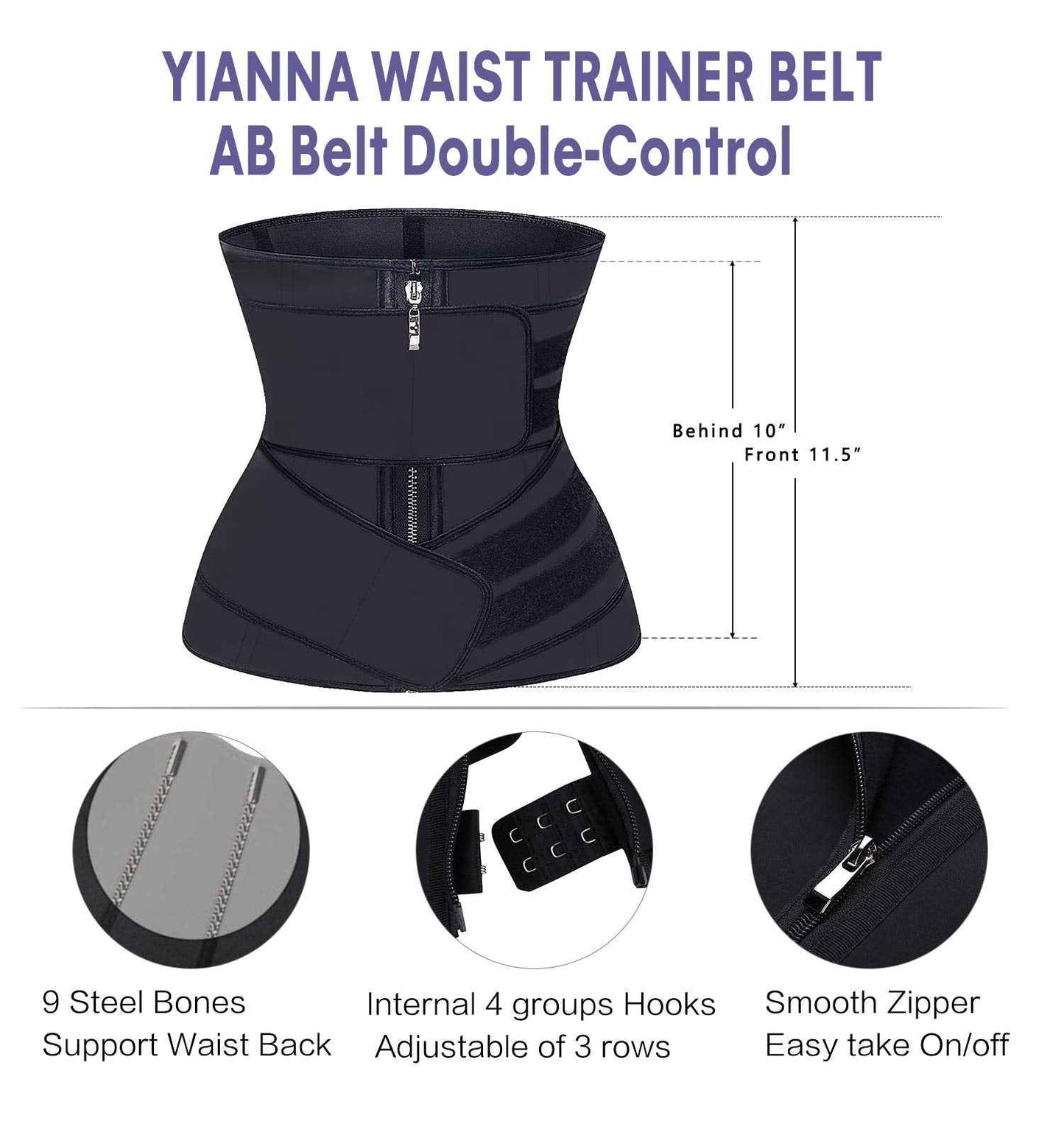 YIANNA Waist Trainer for Women Latex Underbust Double Training Belt Tummy Control Waist Cincher Sport Girdle