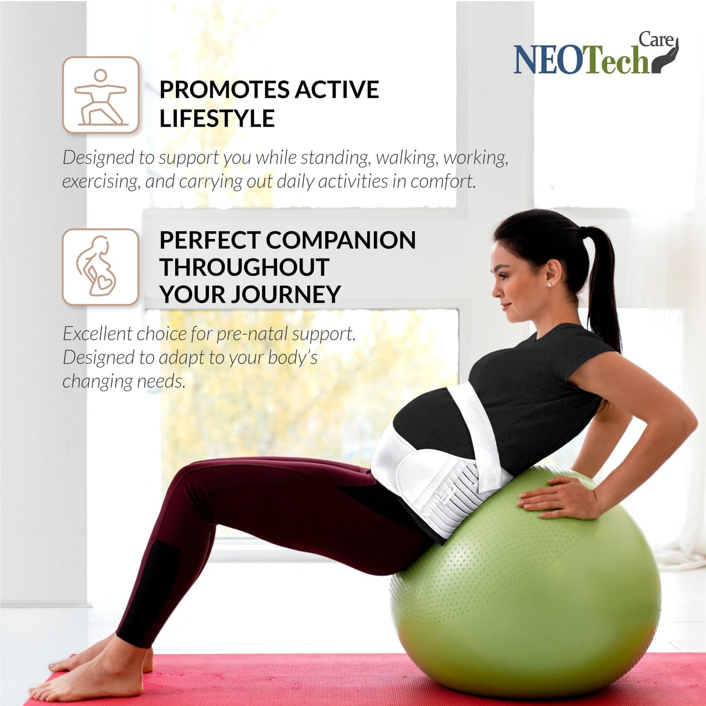 NeoTech Care Pregnancy Support Maternity Belt, Waist/Back/Abdomen Band, Belly Brace (Size M, Black Color)