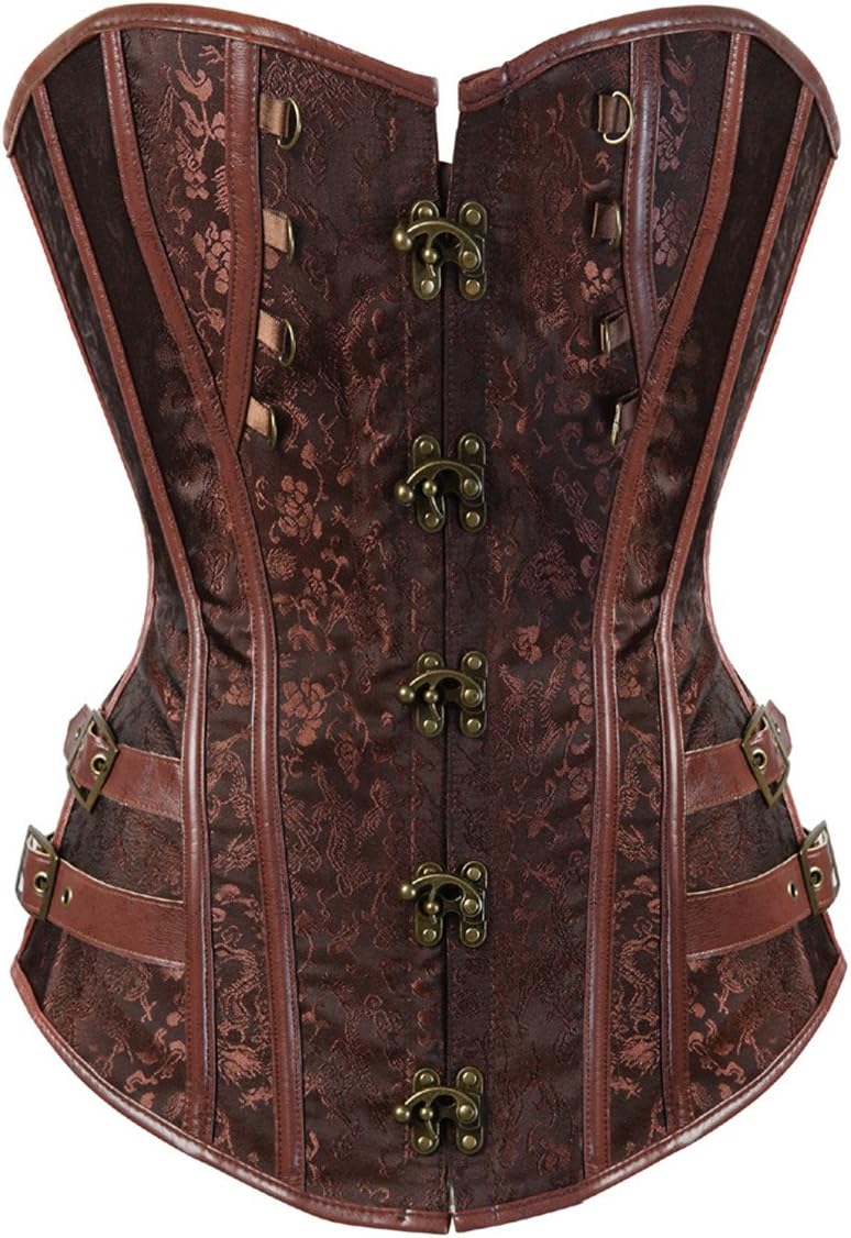 Kranchungel Corsets for Women Plus Size Faux Leather Steampunk Corset Top Zipper Bustier
