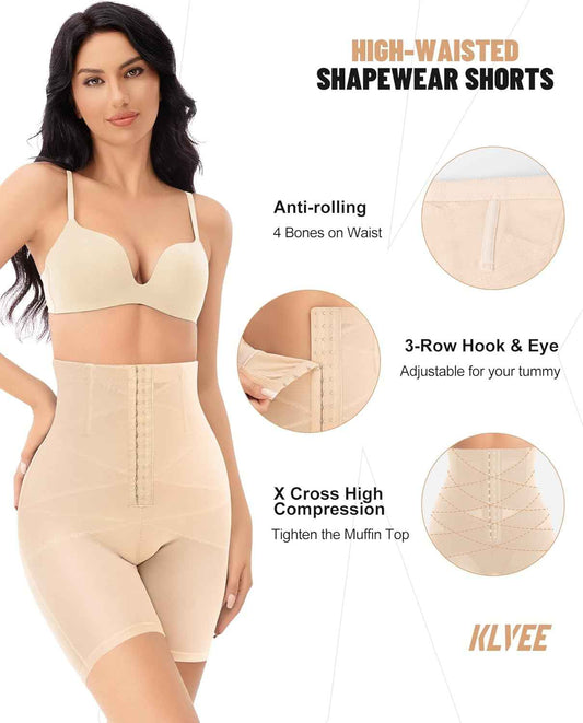 KLVEE Shapewear for Women Tummy Control Underwear High Waisted Body Shaper Shorts Waist Trainer Butt Lifting Adjustable