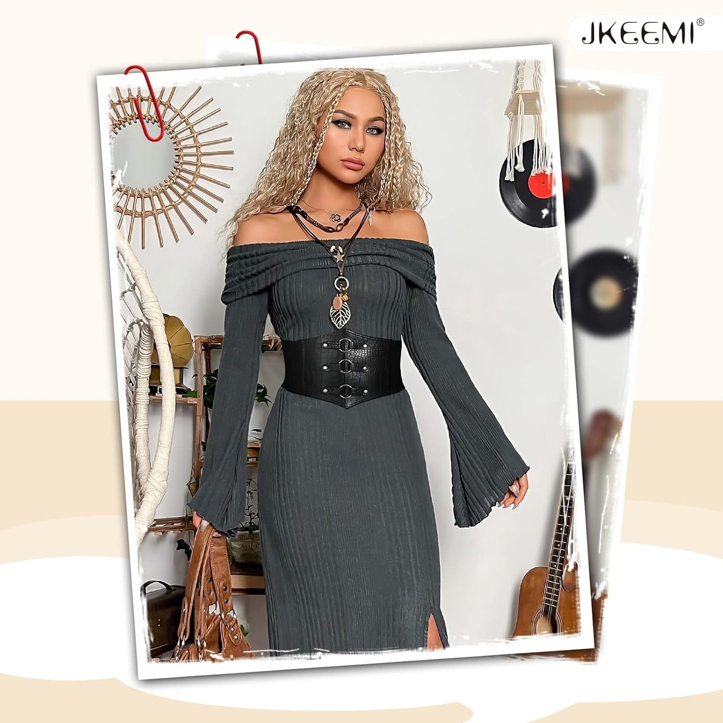 Women Corset Belt Metal O-Ring Heart-Ring Wide Elastic Waspie Waist Belt for Daily Cosplay Halloween Costumes