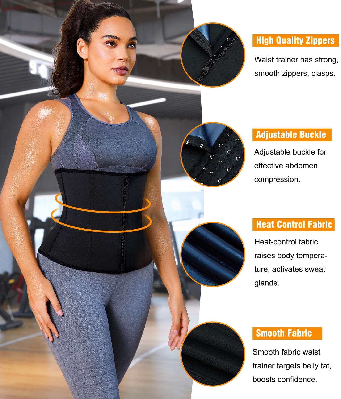 LEINIDINA Womens Waist Trainer Corset with Zipper Sweat Waist Trimmer for Women Workout Belt Corset Shapewear