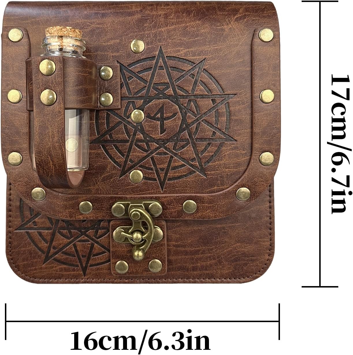 HiiFeuer Medieval Alchemy Faux Leather Belt Bag with 4 Cork Potion Vials, Fantasy Wizard Waist Pouch Side Pack for Ren Faire (Light Brown A)