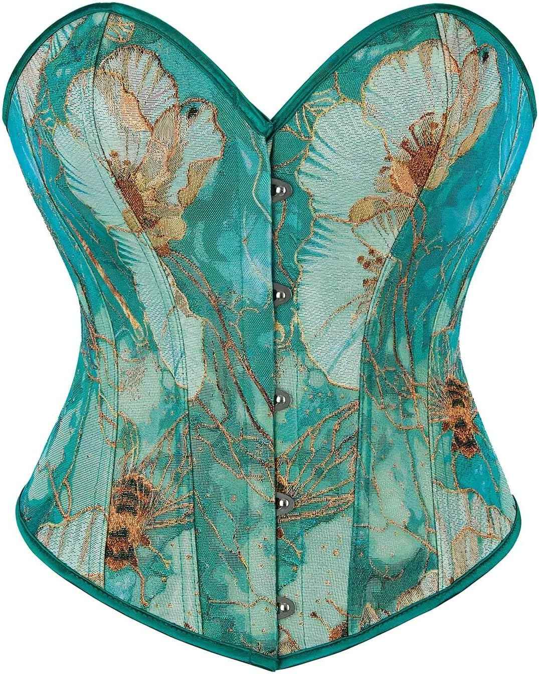 Sexy Corset Tops for Women Renaissance Floral Bustier Overbust Boned Strapless Lingerie Open Back Lace Up Shapewear