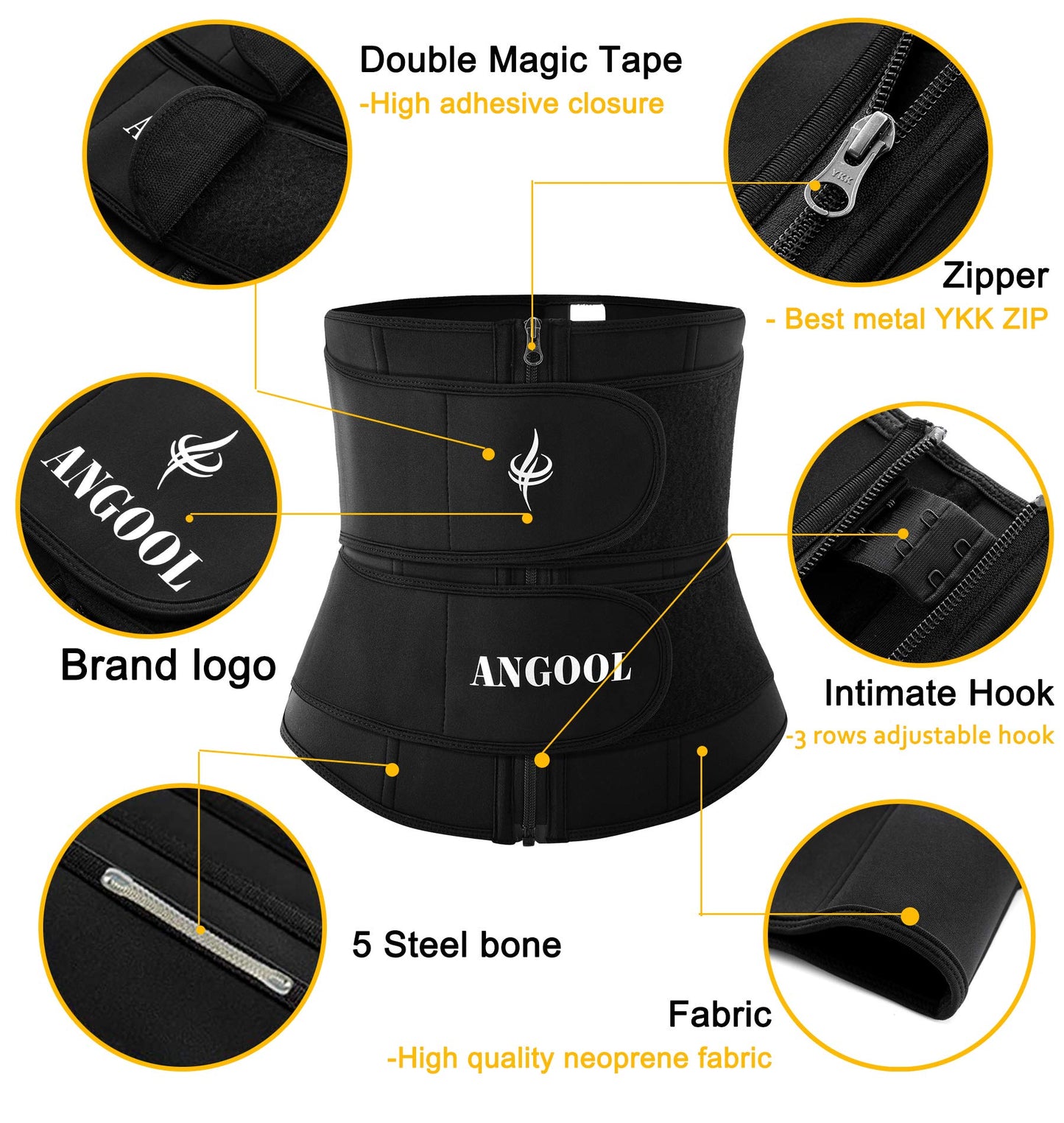 ANGOOL Neopren Waist Trainer for Women,Workout Plus Size Trimmer Belt Sauna Sweat Corset Cincher with Zipper