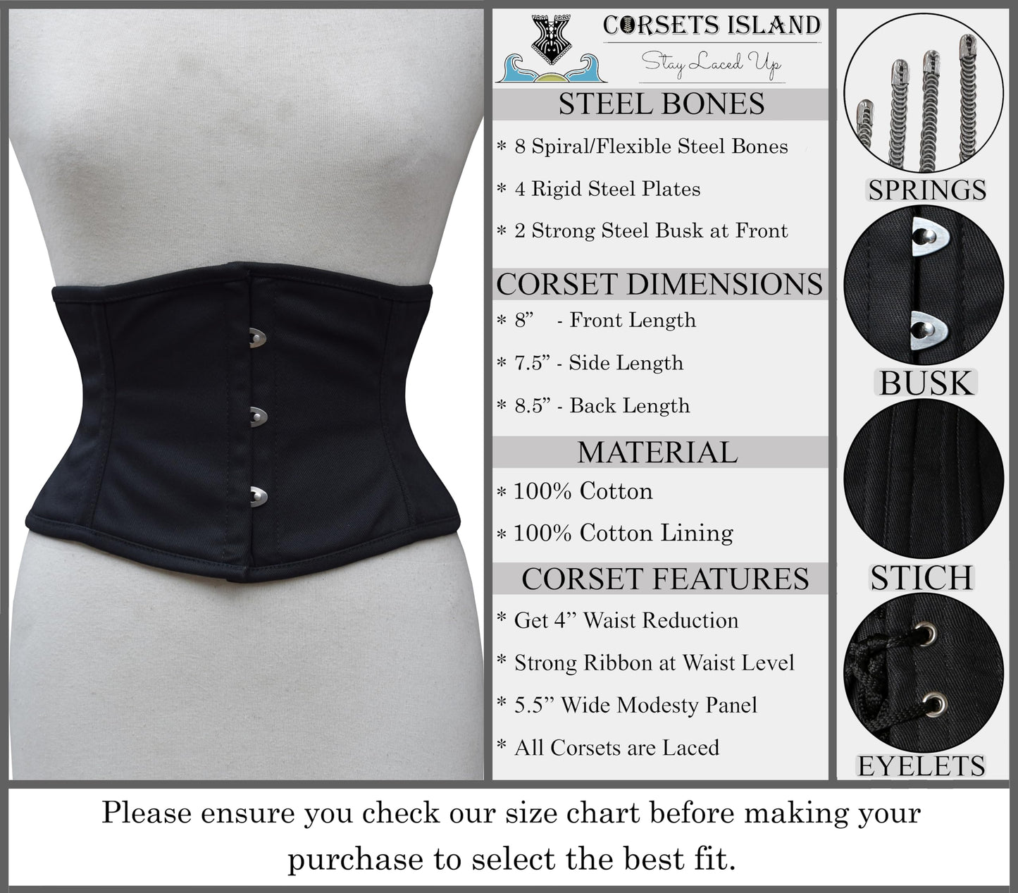 Women's Underbust Waist Training Steel Boned Corsets Heavy Duty Womens Corsets