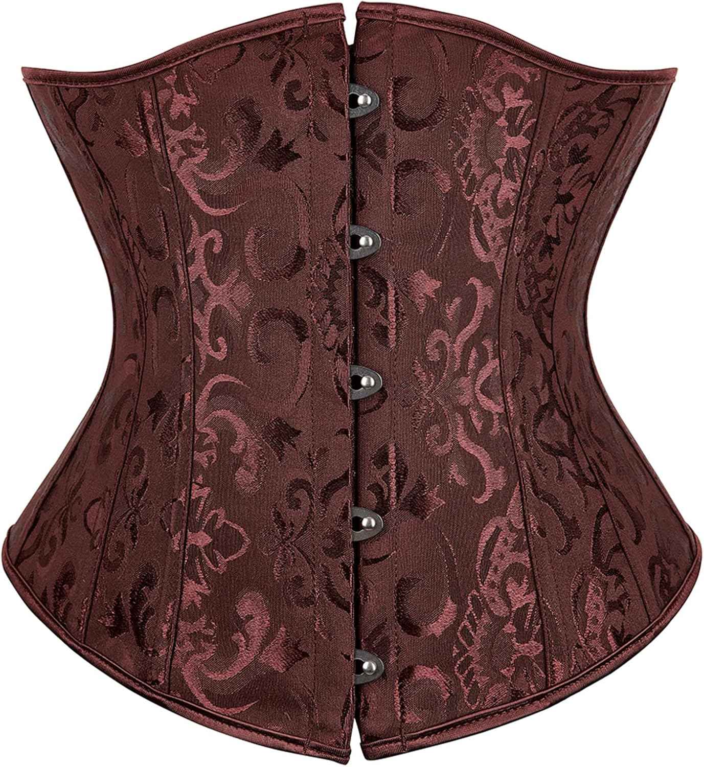 Zhitunemi Women's Lace Up Boned Jacquard Brocade Waist Training Underbust Corset