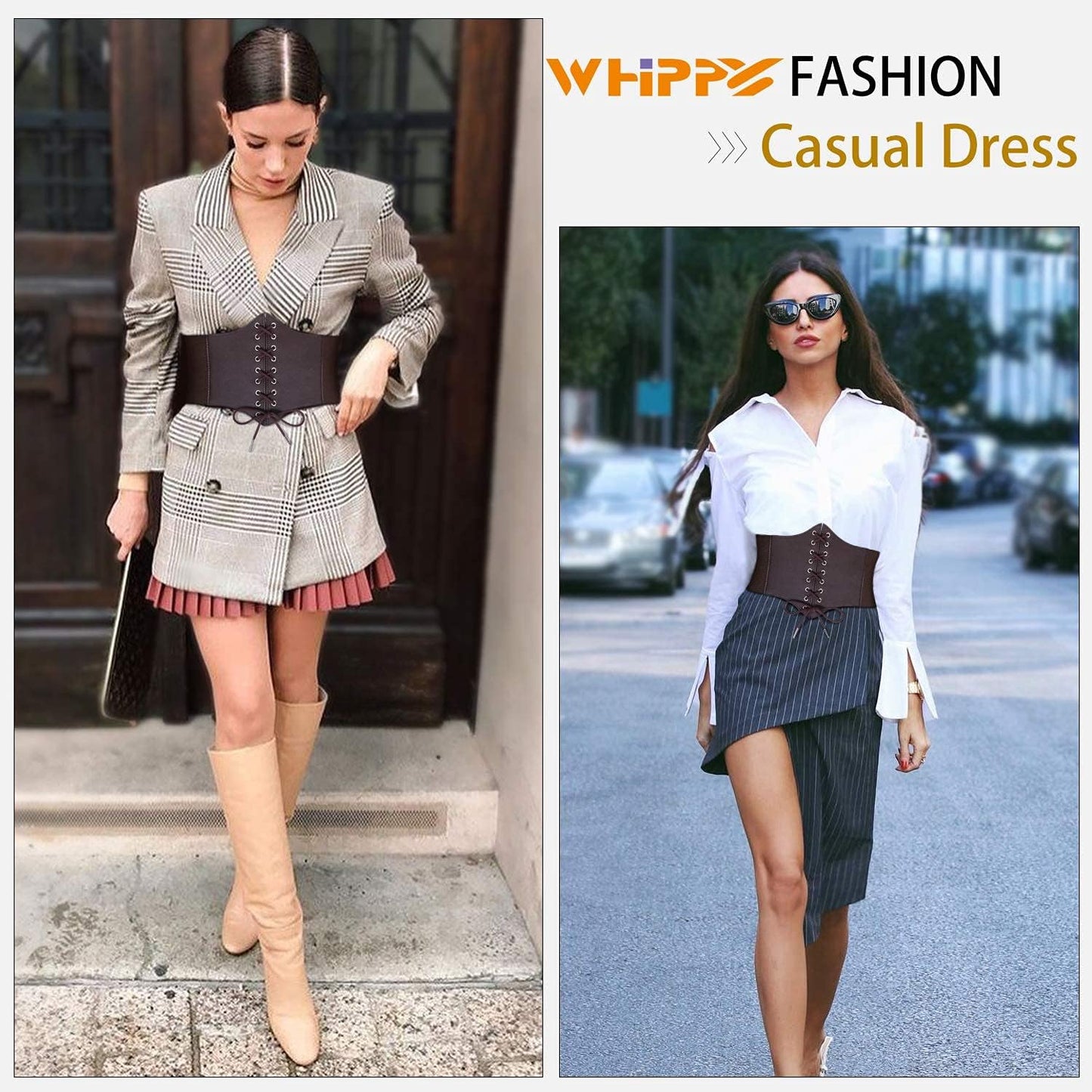 WHIPPY Women's Lace-up Corset Elastic Waist Belt, Tied Waspie Wide Belt for Women Halloween Costume