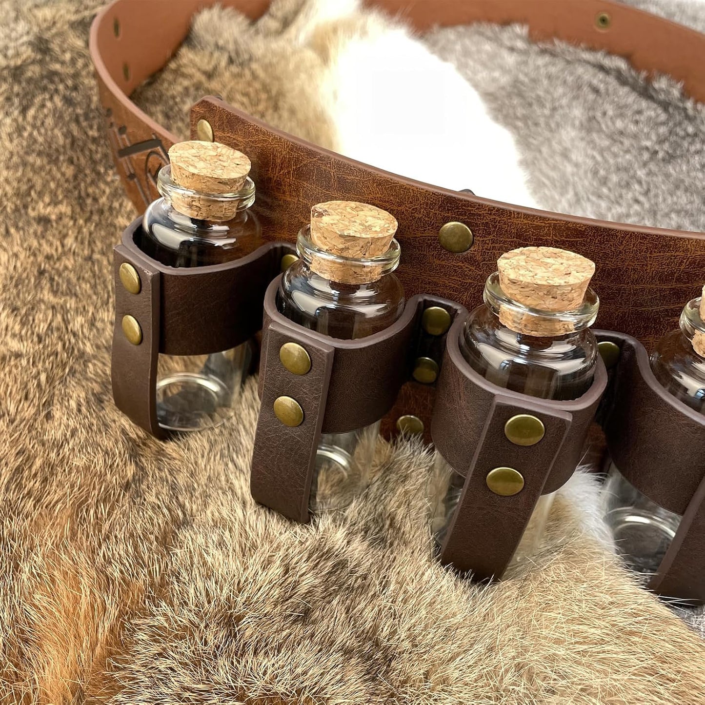 Medieval Alchemy Belt Waist Pack Combo with Multiple Potion Bottles, Viking Rivet Belt Side Pouch for Cosplay