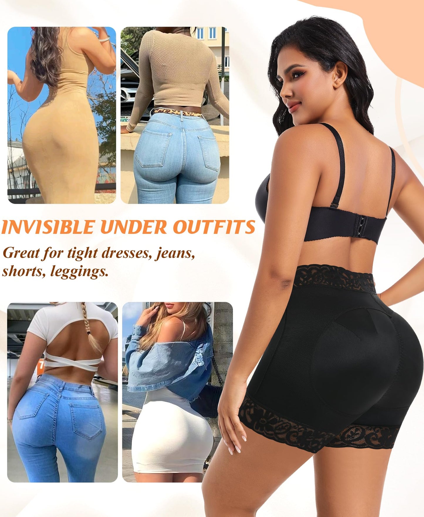 DERCA Padded Underwear for Women Butt Lifting Shapewear Booty Pads Hip Enhancer Lace Boyshorts