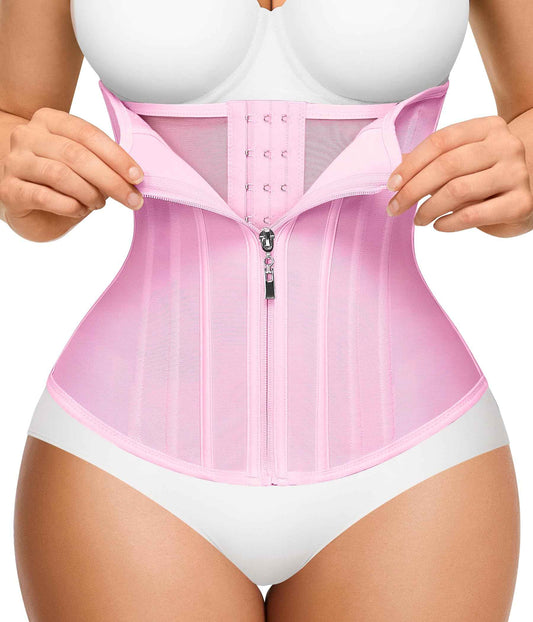 Nebility Waist Trainer for Women Zipper Corset Shapewear Tummy Control Mesh Waist Cincher Faja Body Shaper